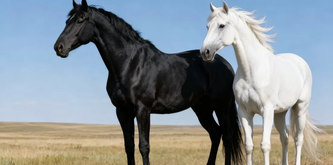 5k草原马匹壁纸｜草原背景图片 - 黑马白马「哲风壁纸」