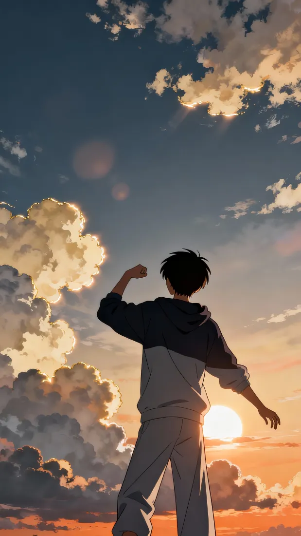 动漫少年手机壁纸｜夕阳天空背景图片 - 逐光「哲风壁纸」