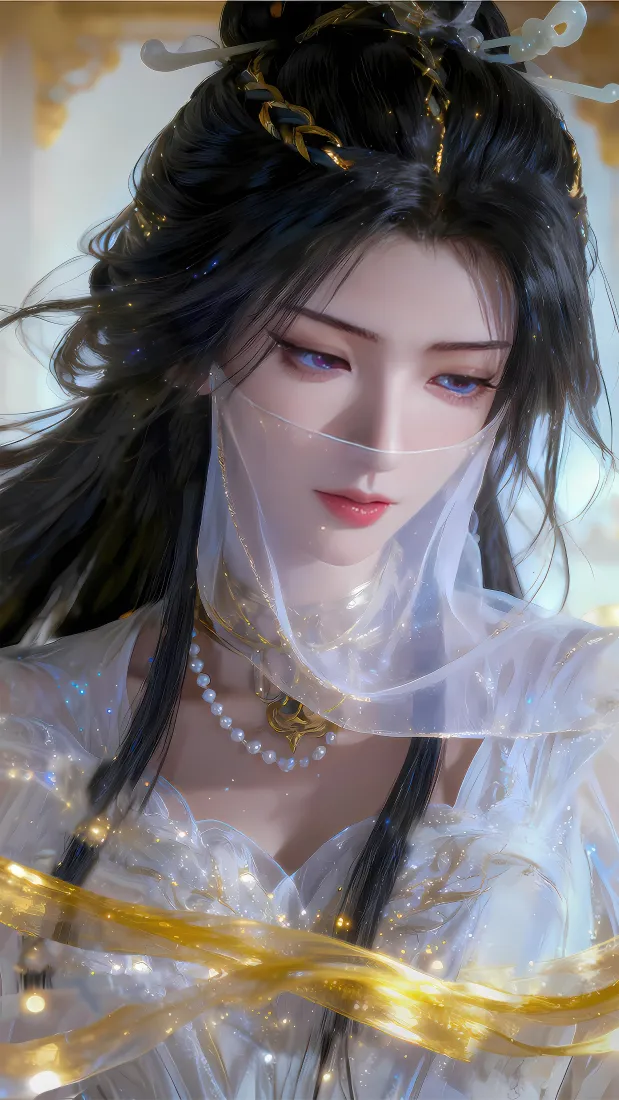 古风美女手机壁纸｜仙侠背景图片 - 白衣面纱「哲风壁纸」