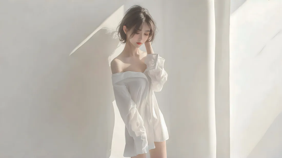 4k白衣美女壁纸｜白色室内背景图片 - 柔和光线「哲风壁纸」