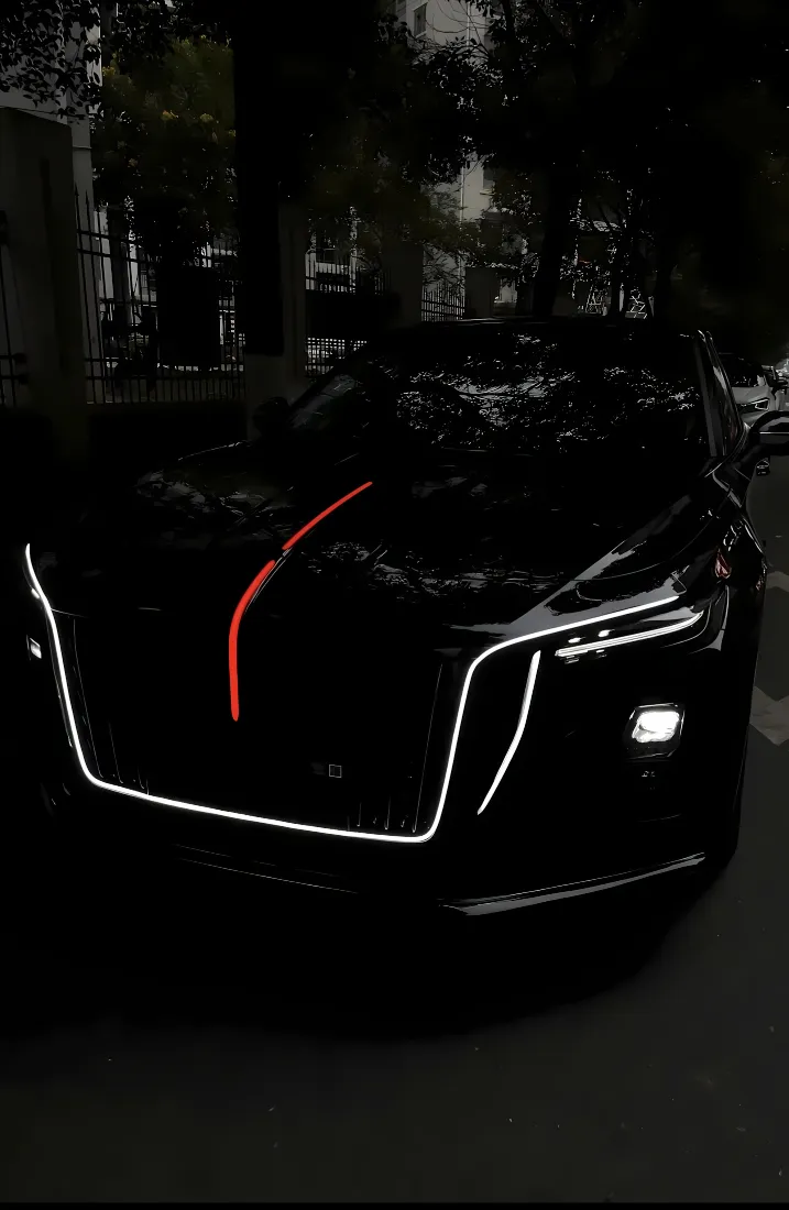 红旗H5手机壁纸｜街道背景图片 - 黑色轿车夜景「哲风壁纸」