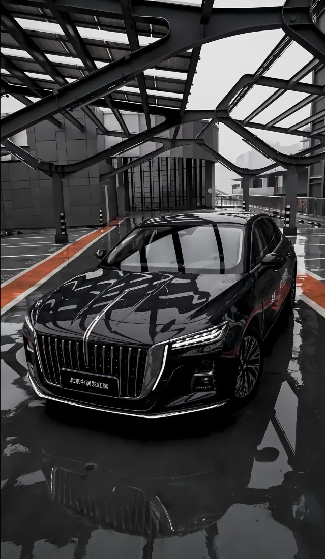 红旗H5手机壁纸｜钢结构背景图片 - 酷帅黑色汽车「哲风壁纸」