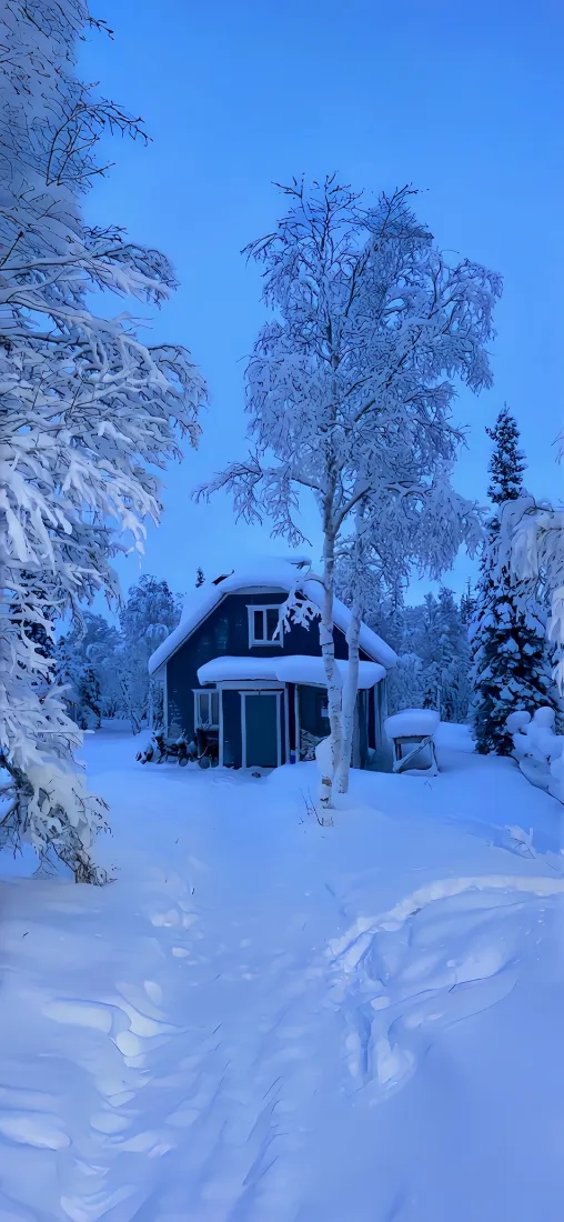 雪景小屋手机壁纸｜雪地森林背景图片 - 冬季自然风景「哲风壁纸」