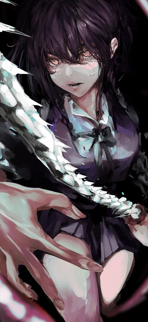 二次元暗黑少女手机壁纸｜骨鞭背景图片 - 日式校服「哲风壁纸」