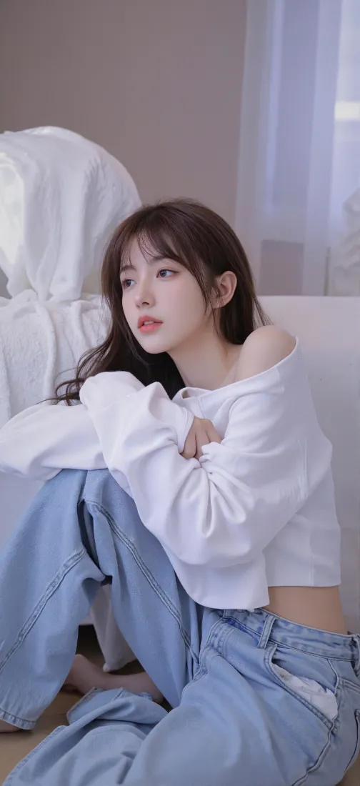 白衣美女手机壁纸｜卧室背景图片 - 清新慵懒风「哲风壁纸」