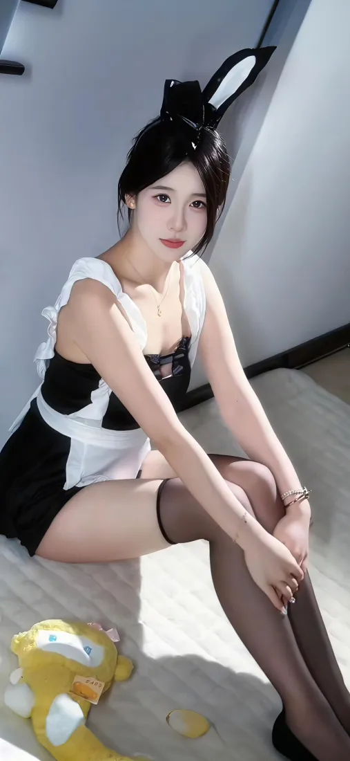 女仆装美女手机壁纸｜室内背景图片 - 黑丝兔耳「哲风壁纸」