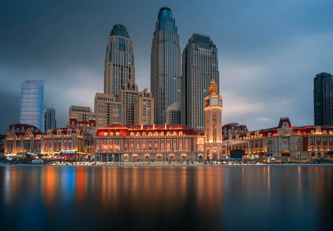 3k津湾广场壁纸｜城市夜景背景图片 - 海河建筑倒影「哲风壁纸」