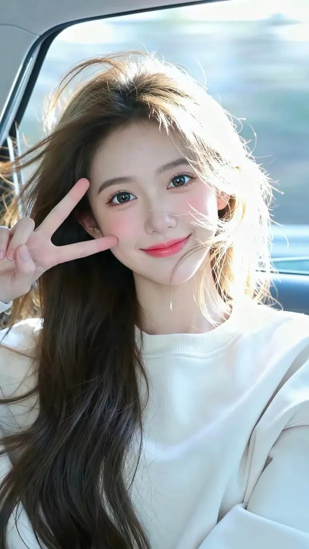 白衣美女手机壁纸｜车内背景图片 - 比耶清新「哲风壁纸」