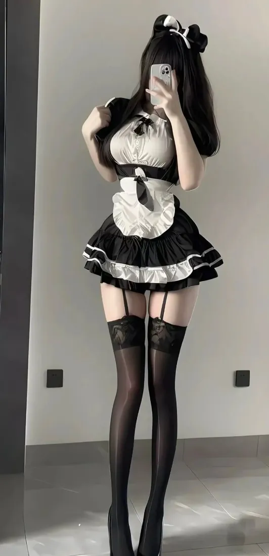 女仆装美女手机壁纸｜室内背景图 - 黑丝高跟鞋「哲风壁纸」