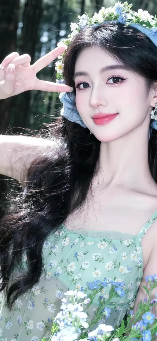 绿裙美女手机壁纸｜森系背景图片 - 清新夏日「哲风壁纸」