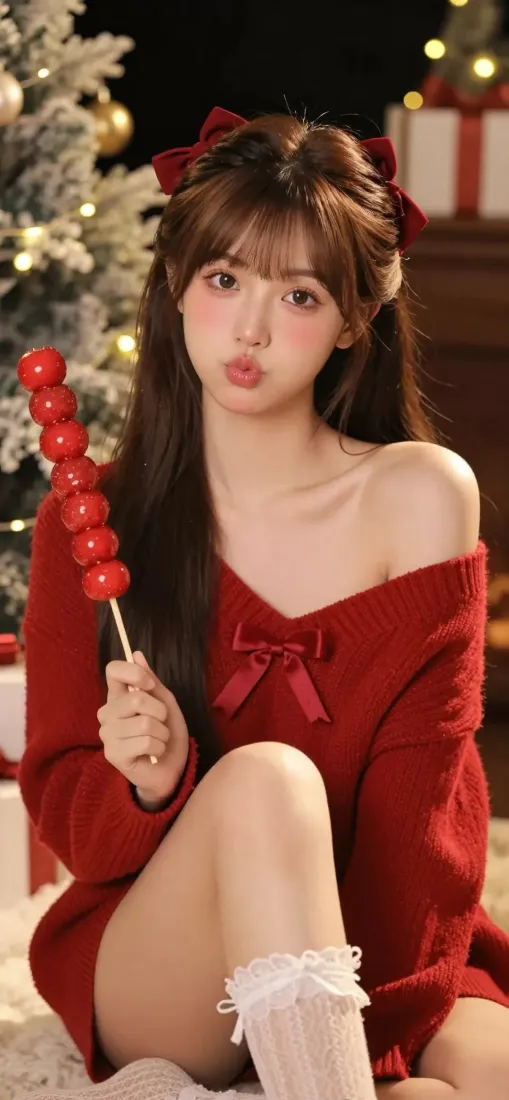 红衣美女手机壁纸｜圣诞背景图片 - 糖葫芦「哲风壁纸」