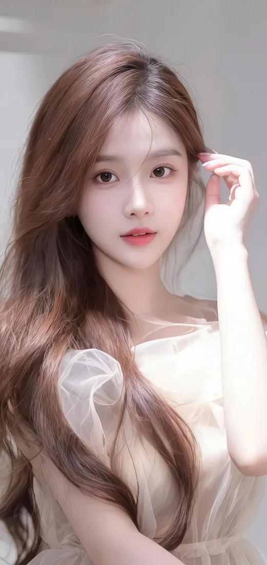 长发美女手机壁纸｜室内背景图片 - 纱裙美女「哲风壁纸」