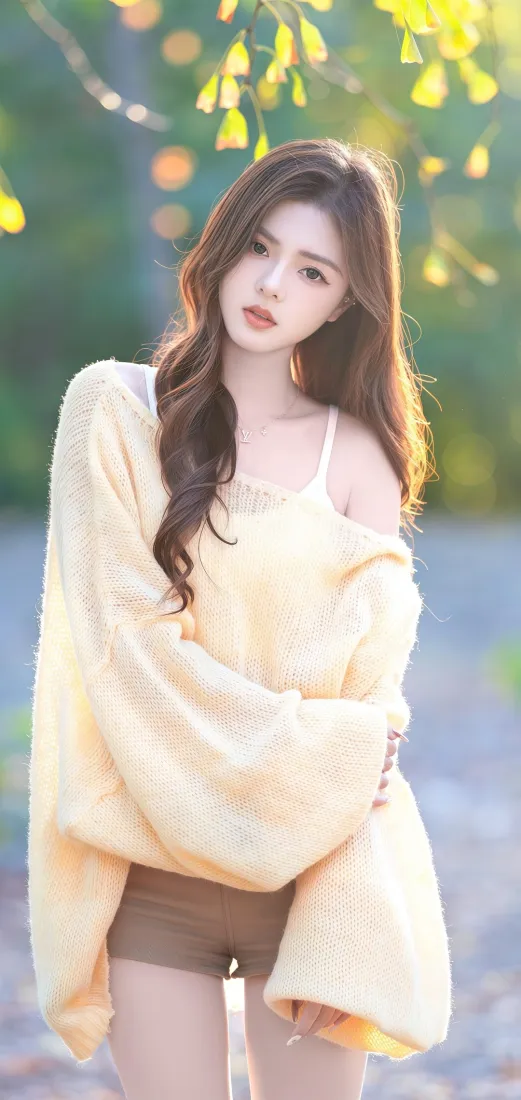 美女户外手机壁纸｜自然背景图片 - 浅黄色上衣「哲风壁纸」