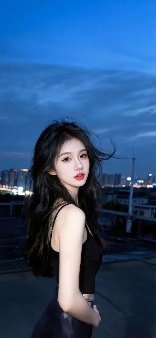黑衣美女手机壁纸｜城市夜景背景图 - Ios「哲风壁纸」