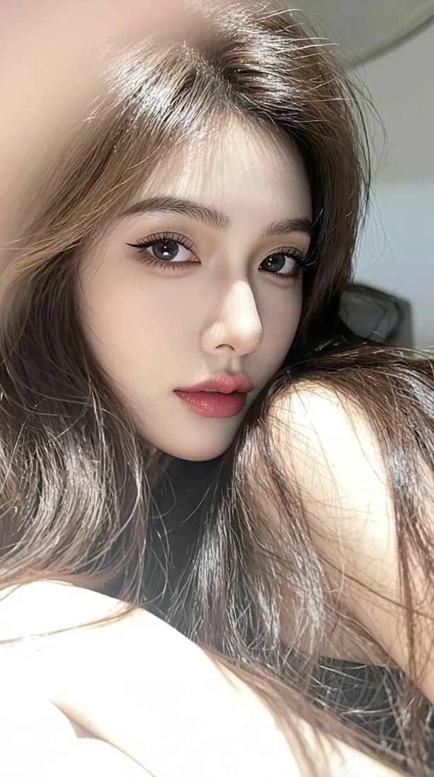 长发美女手机壁纸｜室内背景图 - 红唇Ios「哲风壁纸」