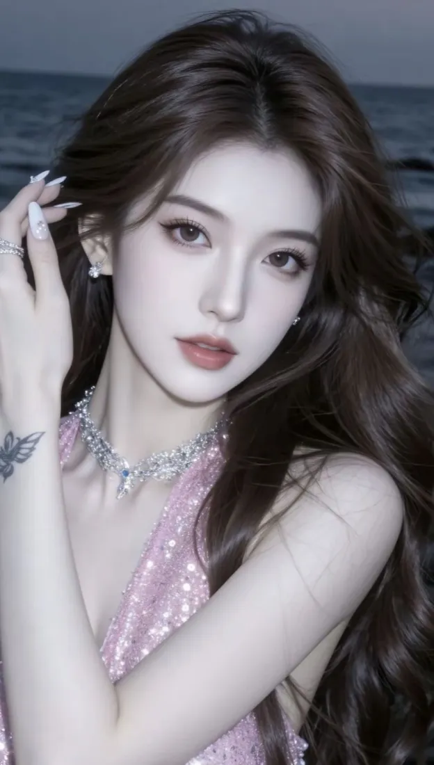 粉色礼服美女手机壁纸｜海边背景图片 - 优雅姿态「哲风壁纸」