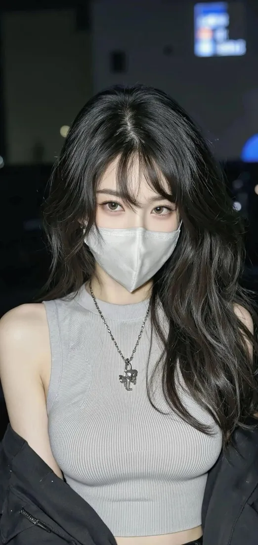 长发美女手机壁纸｜灰色背心背景图 - 时尚穿搭「哲风壁纸」