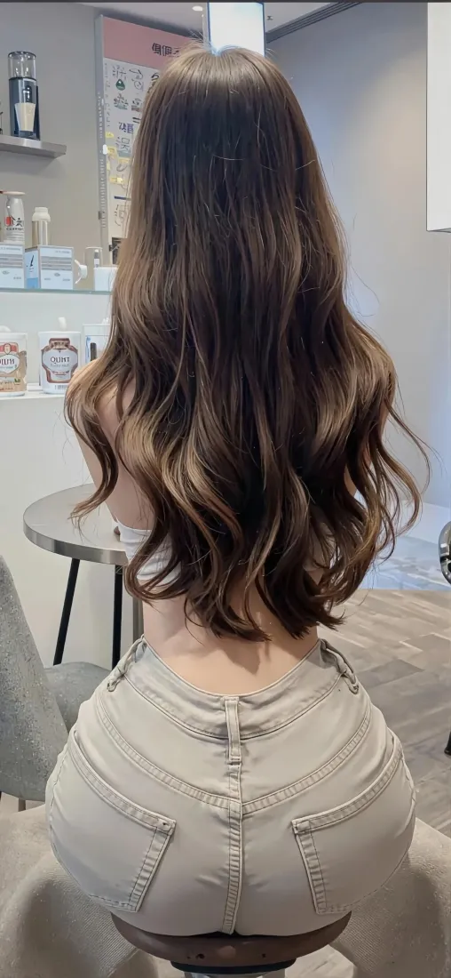 长发美女手机壁纸｜室内背景图片 - 牛仔裤穿搭「哲风壁纸」