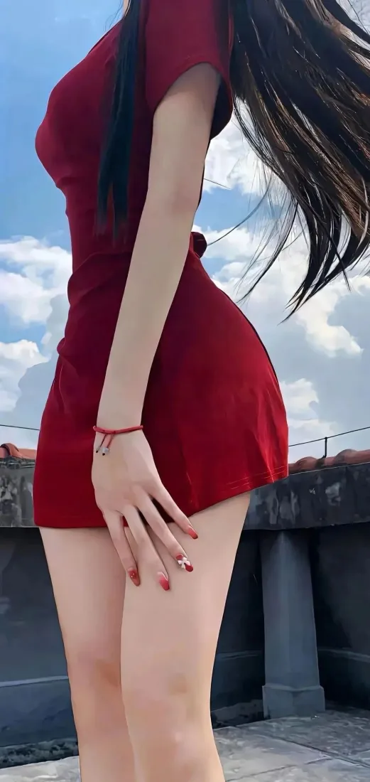 红衣美女手机壁纸｜户外背景图片 - 红色连衣裙「哲风壁纸」