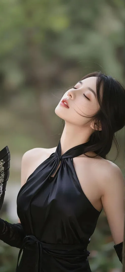 黑衣美女手机壁纸｜森林背景图片 - 自然风景「哲风壁纸」