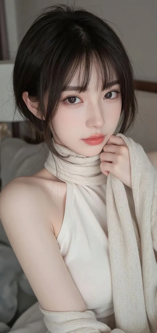 美女手机壁纸｜室内背景图片 - 米白服饰「哲风壁纸」