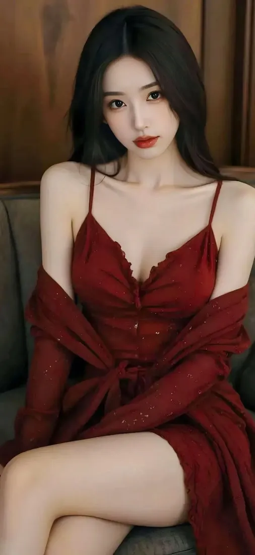 红衣美女手机壁纸｜室内沙发背景图片 - Ios「哲风壁纸」