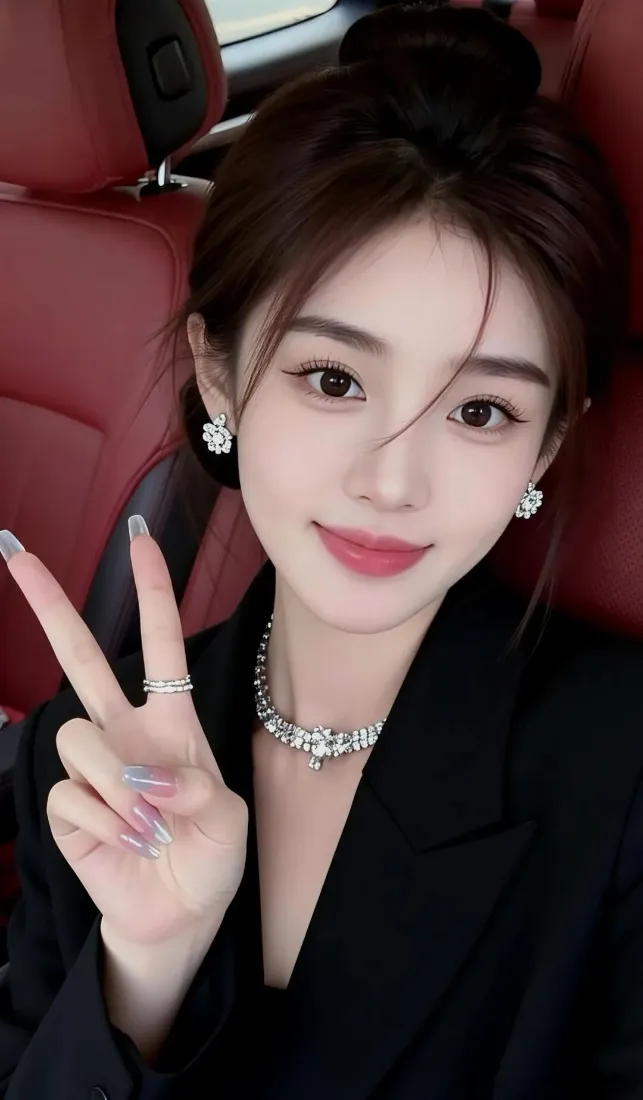 黑衣美女手机壁纸｜红色车内背景图片 - 时尚穿搭「哲风壁纸」