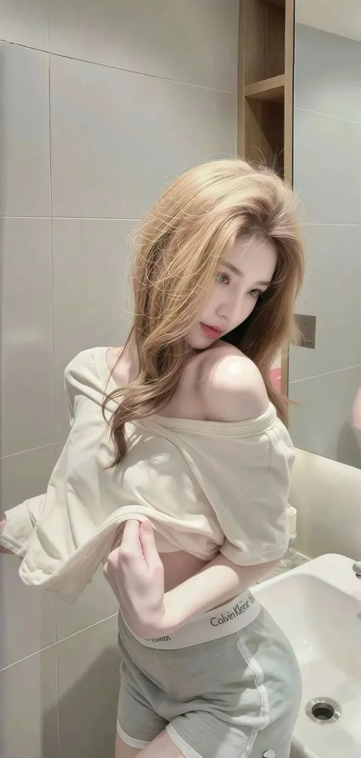 金发美女手机壁纸｜浴室背景图片 - 性感居家穿搭「哲风壁纸」