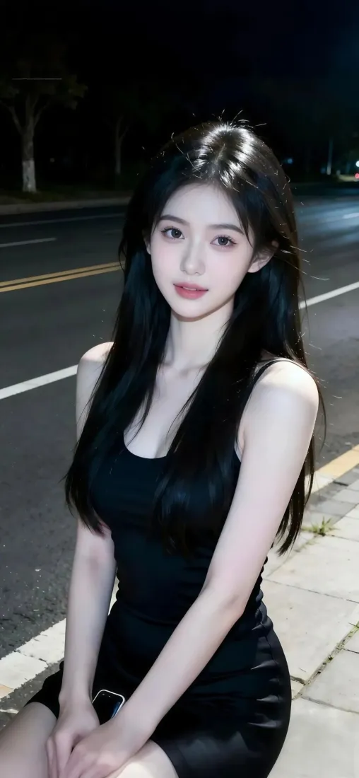 黑衣美女手机壁纸｜夜晚街道背景图片 - Ios「哲风壁纸」