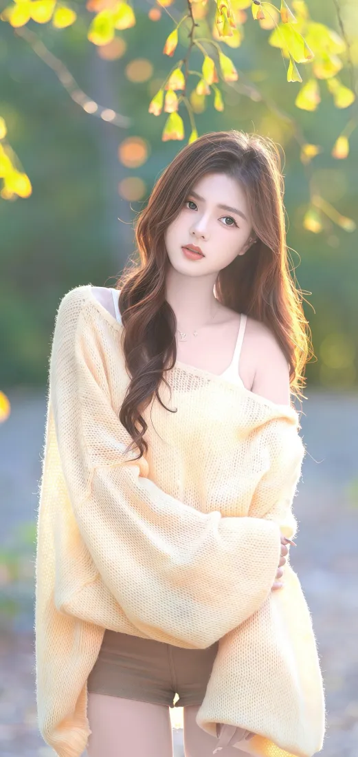 美女手机壁纸｜户外背景图片 - 黄色上衣长发「哲风壁纸」