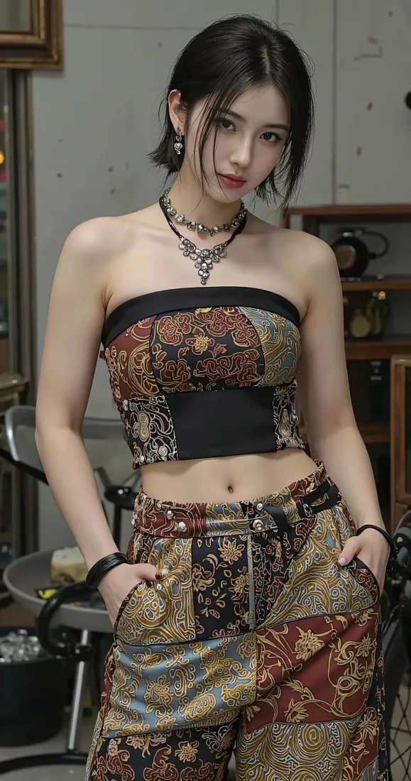 潮流美女手机壁纸｜工业风背景图片 - 复古花纹穿搭「哲风壁纸」