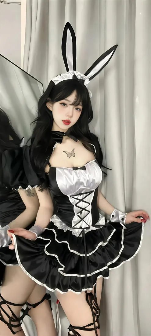 兔女郎手机壁纸｜黑白裙背景图片 - 性感美女「哲风壁纸」