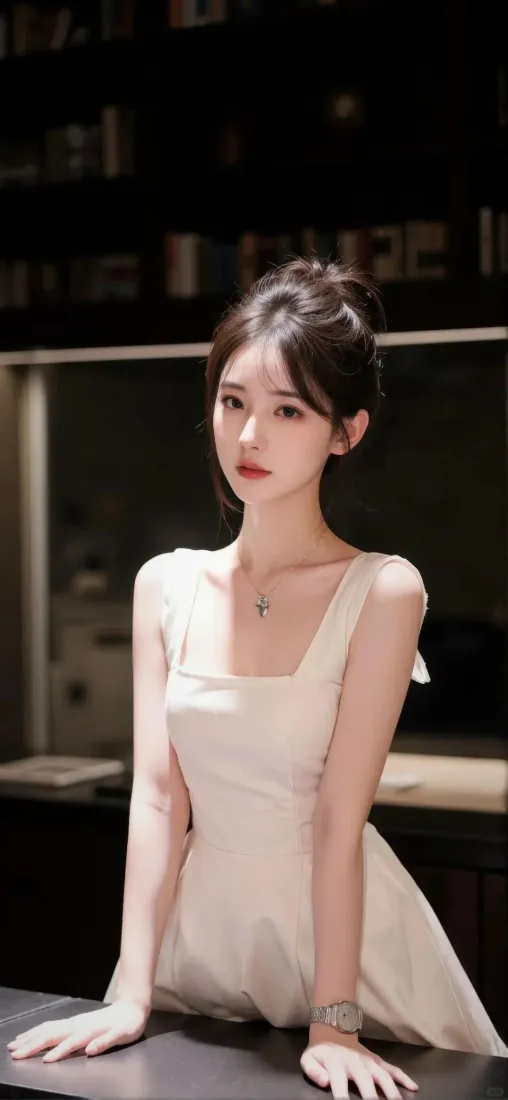 美女手机壁纸｜室内背景图片 - 浅色连衣裙「哲风壁纸」