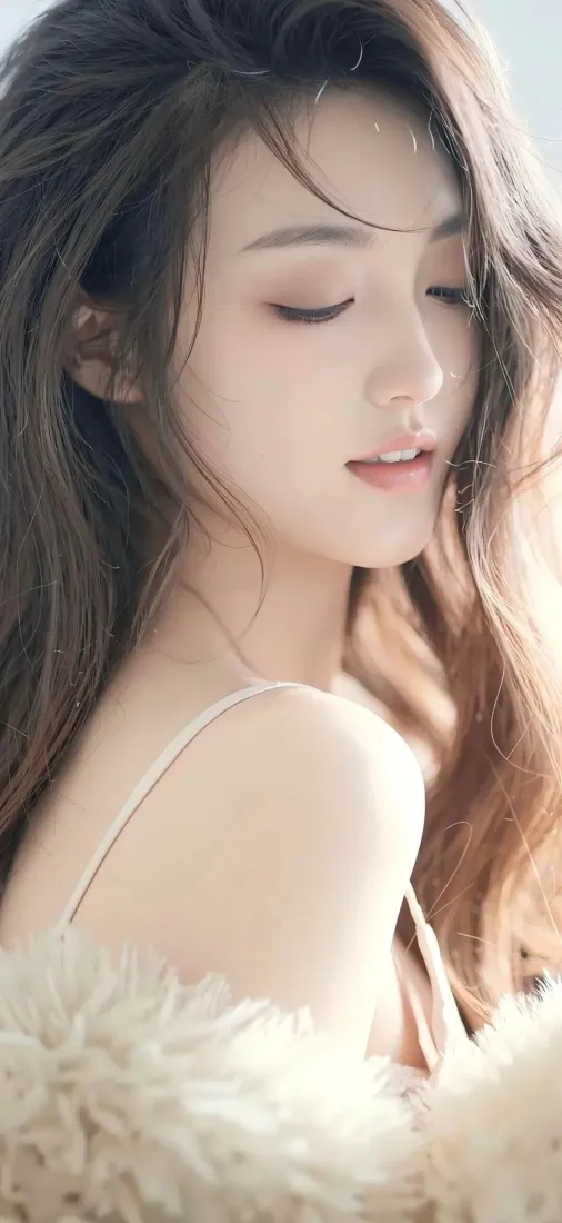 长发美女手机壁纸｜毛绒背景图 - Ios 气质「哲风壁纸」