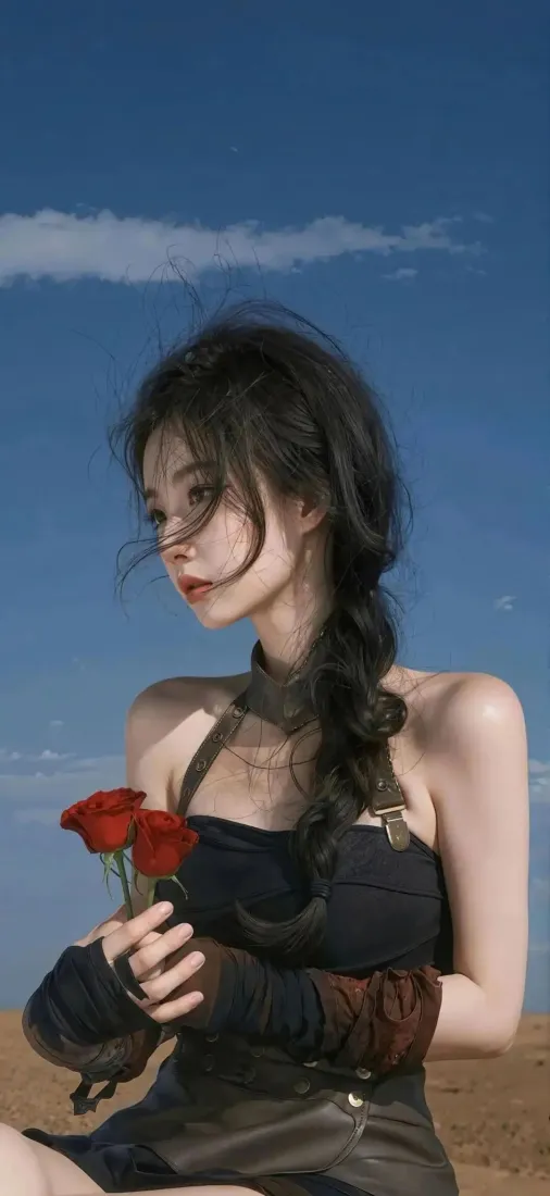 沙漠美女手机壁纸｜蓝天沙漠背景图片 - 红玫瑰「哲风壁纸」