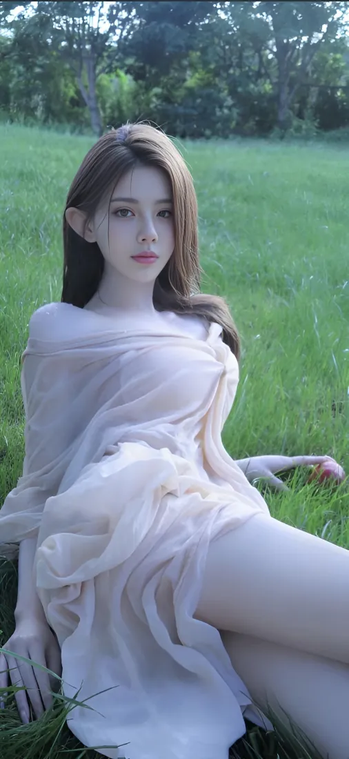 美女手机壁纸｜草地背景图片 - 薄纱裙清新自然「哲风壁纸」