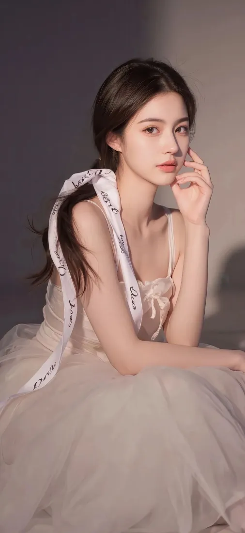 美女纱裙手机壁纸｜暗背景图片 - 丝带优雅「哲风壁纸」
