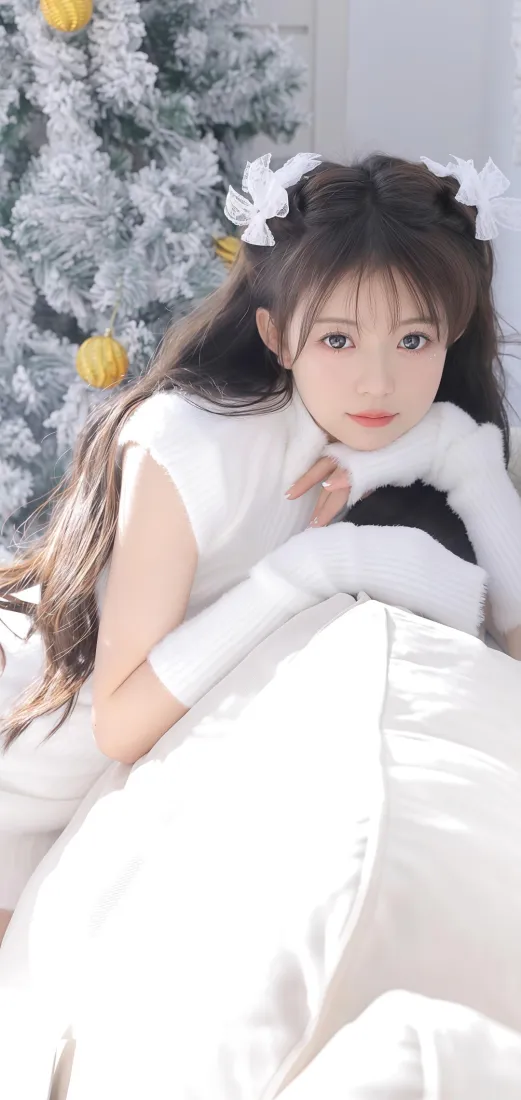 白衣美女手机壁纸｜圣诞背景图片 - 可爱「哲风壁纸」