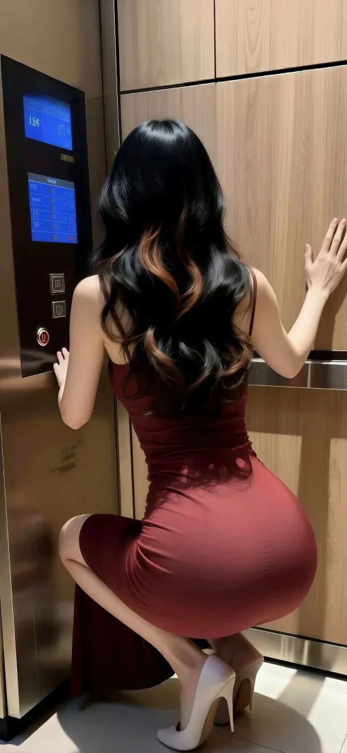 红衣美女手机壁纸｜木质背景图片 - 高跟鞋「哲风壁纸」