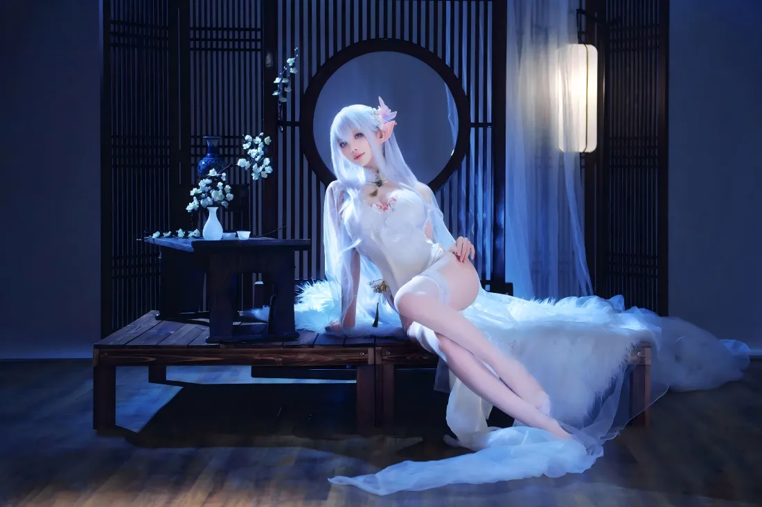 5k古风cos壁纸｜中式背景图 - 白发少女美腿「哲风壁纸」