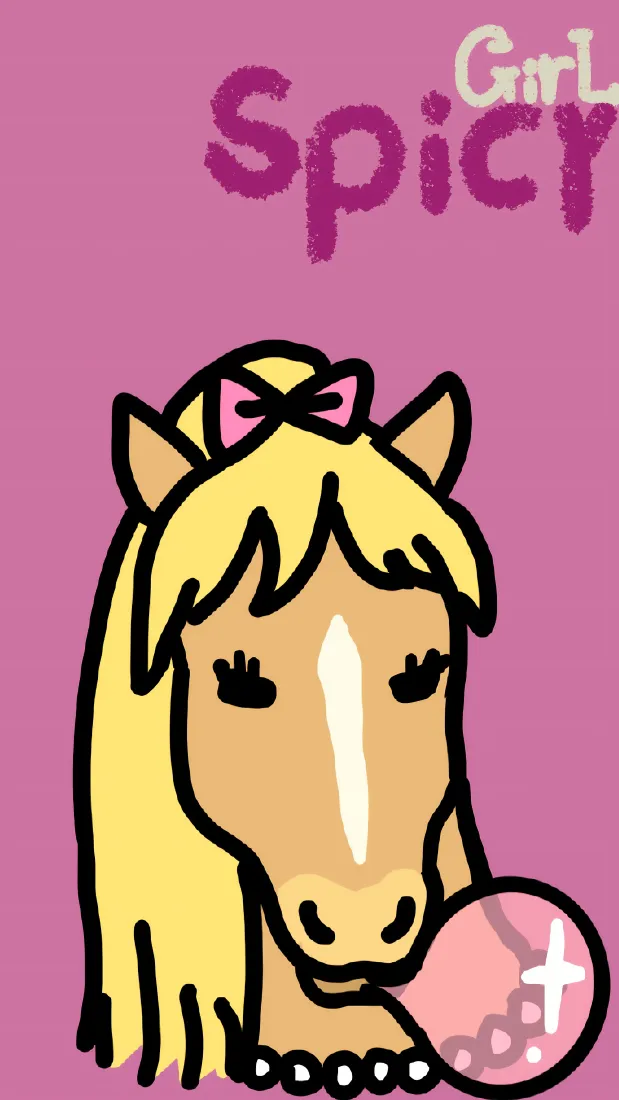 搞怪马年辣妹风手机壁纸｜粉色背景 - 拟人化马「哲风壁纸」