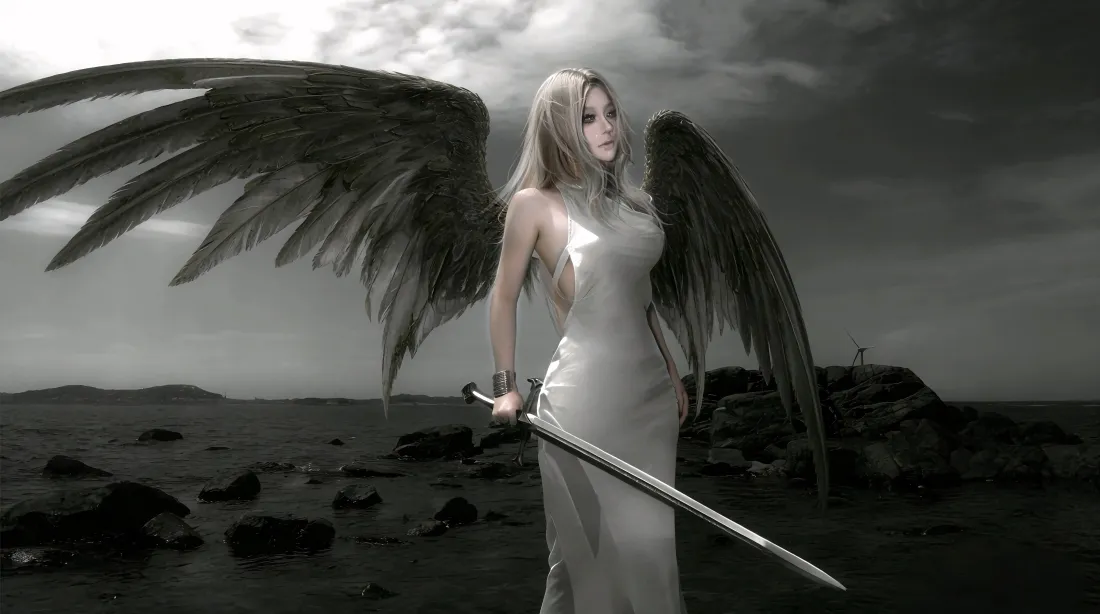 4k黑翼天使壁纸｜黑沙滩背景图 - 宝剑「哲风壁纸」