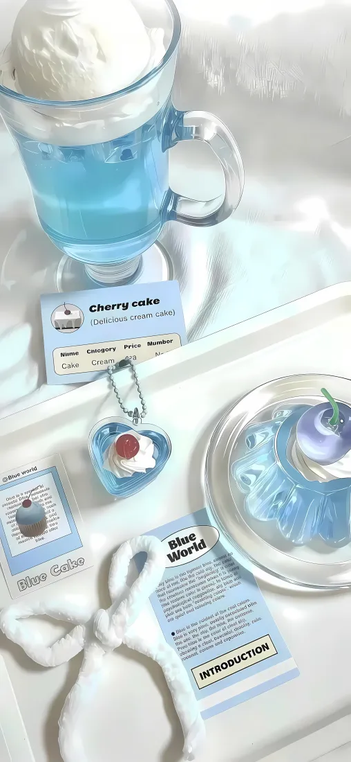 甜品手机壁纸｜ins风背景图片 - 蓝色饮品装饰「哲风壁纸」