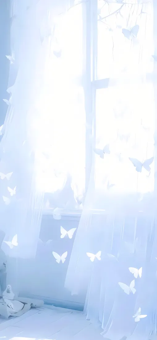 蝴蝶窗帘手机壁纸｜ins风背景图片 - 清新白纱「哲风壁纸」