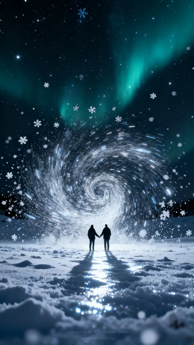 极光雪地漩涡手机壁纸｜星旅背景图片 - 月途遥念「哲风壁纸」