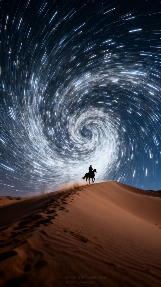 星涡手机壁纸｜沙漠星空背景图片 - 骆驼星轨骑行「哲风壁纸」