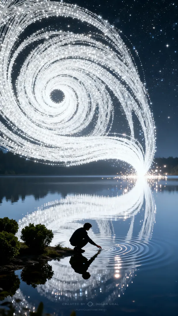 星涡手机壁纸｜星空背景图片 - 人物水面倒影光效「哲风壁纸」