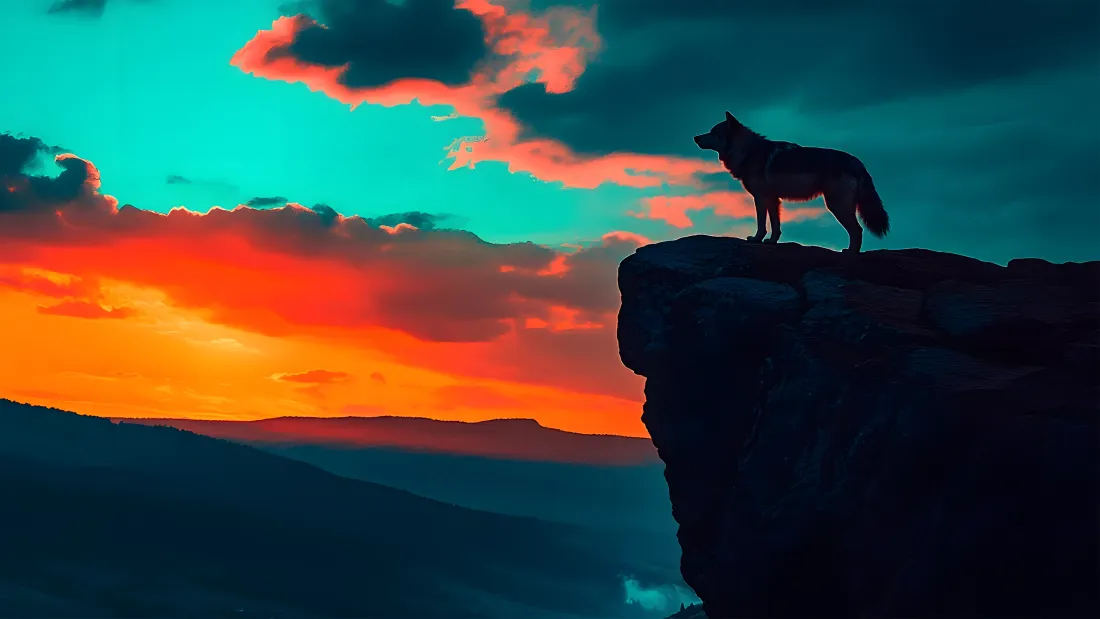 4k孤狼壁纸｜夕阳悬崖背景图片 - 黄昏天空「哲风壁纸」