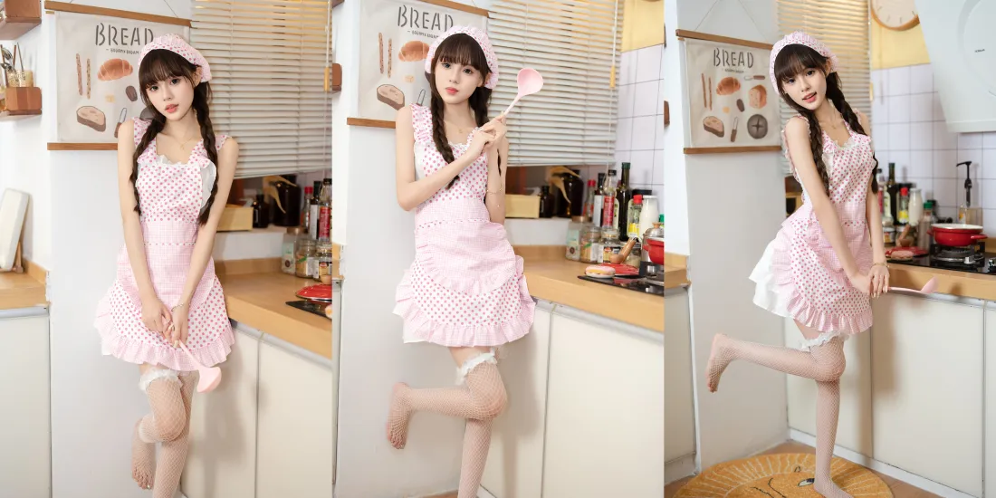 14k小厨娘壁纸｜厨房背景图片 - 粉色围裙美女「哲风壁纸」