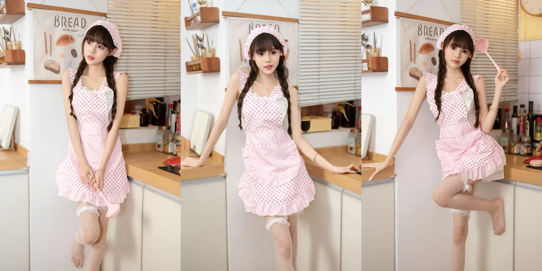 14k小厨娘壁纸｜粉色背景图 - 厨房性感美女「哲风壁纸」
